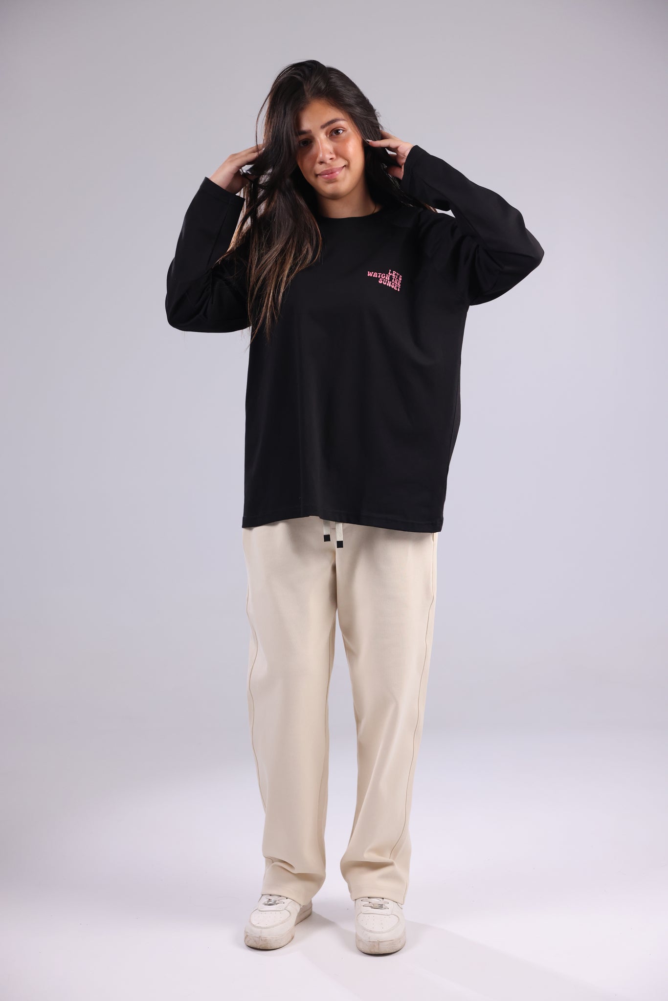Long Sleeve Black Printed Tee
