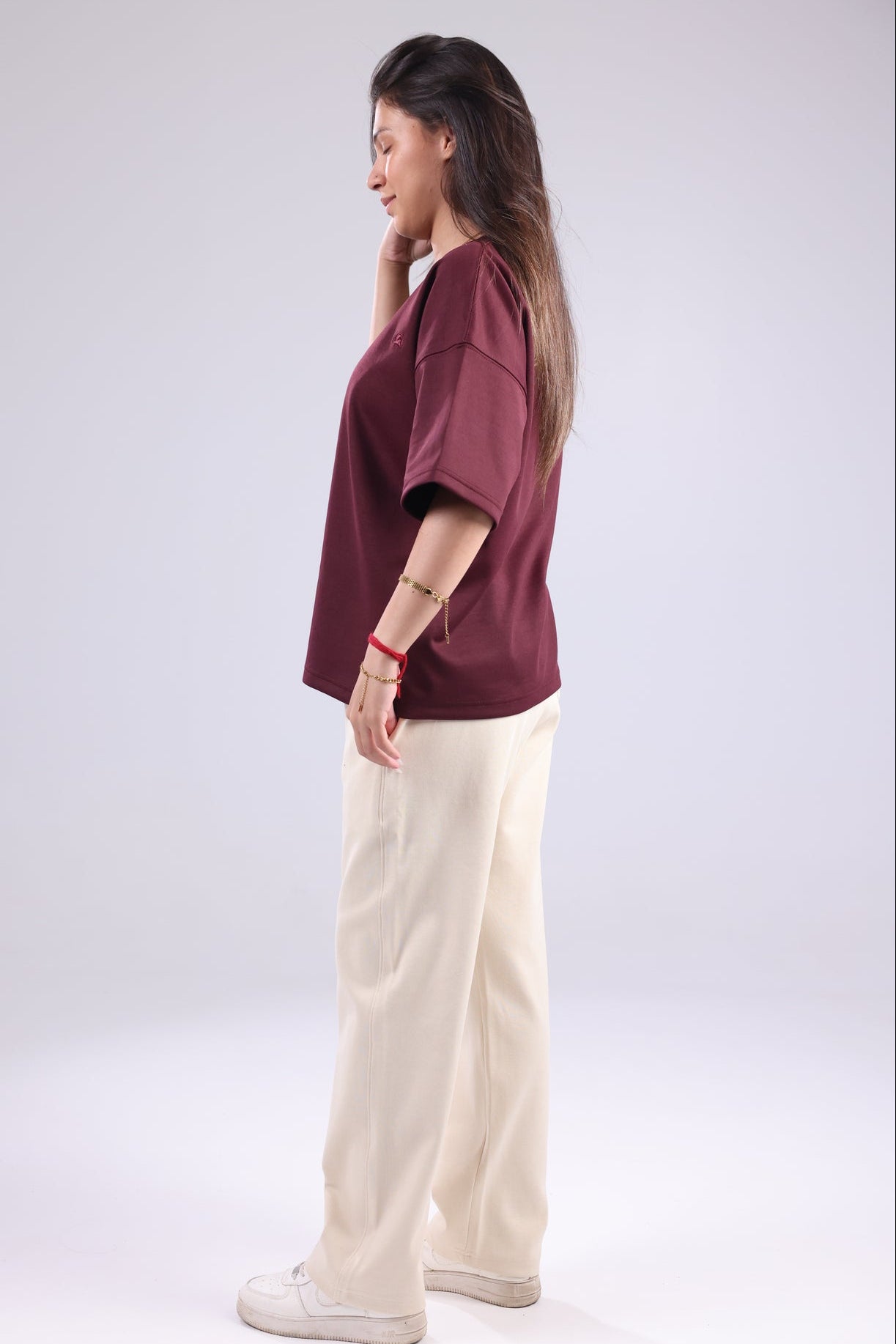 Burgundy Printed Women Tee