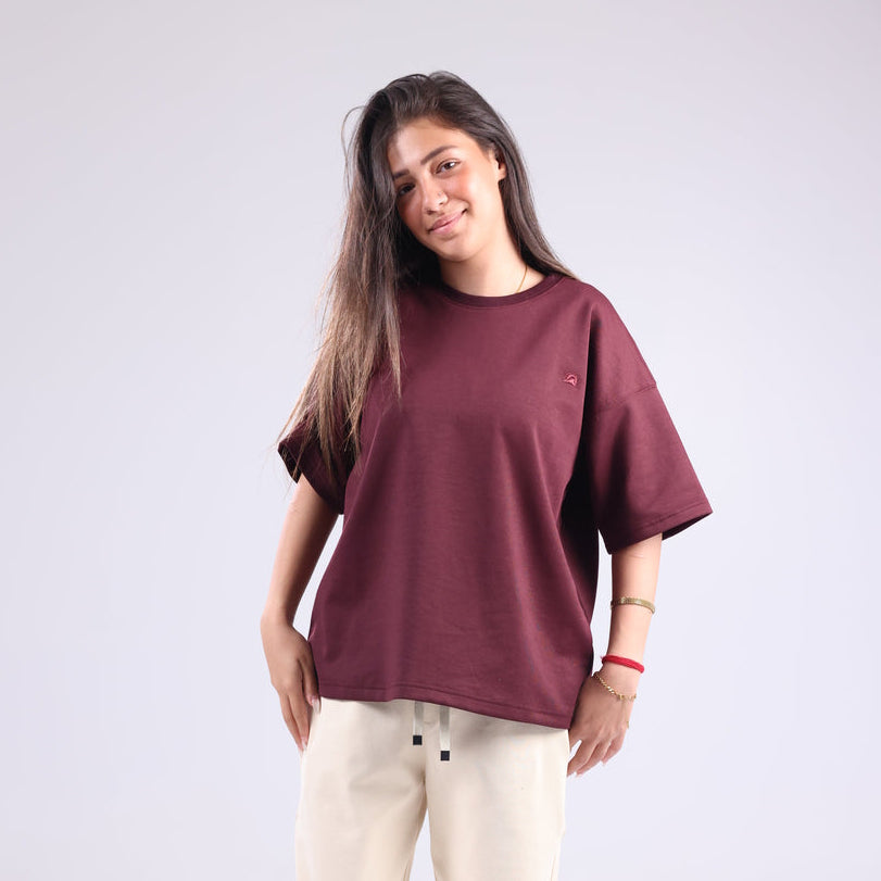 Burgundy Printed Women Tee